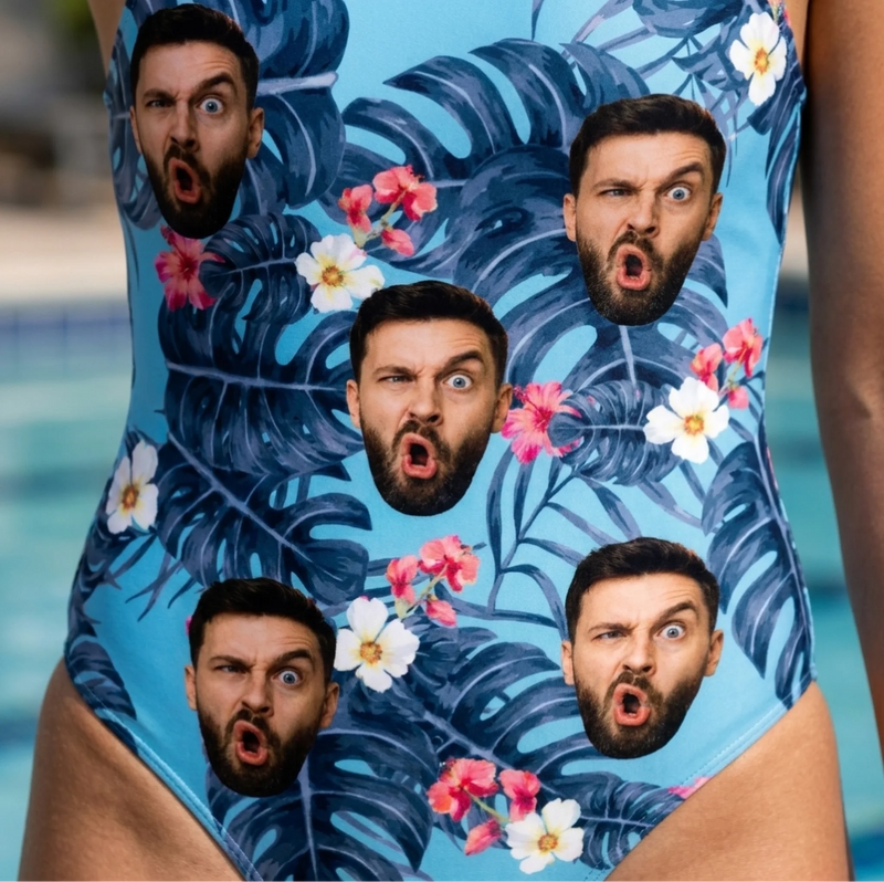 Custom Photo Sun’s Out, Sass Out - Couple Personalized Custom One Piece Swimsuit - Summer Vacation Gift For Wife, Anniversary