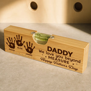 Custom Wooden Bottle Opener With Built-in Spirit Level - Personalized Father's Day Birthday Gifts For Dad, Grandpa - Dad’s Love Leads The Way