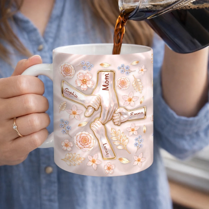 Custom 3D Inflated Effect Printed Mug - Personalized Birthday Gifts For Mom, Grandma - Floral Family Keepsake