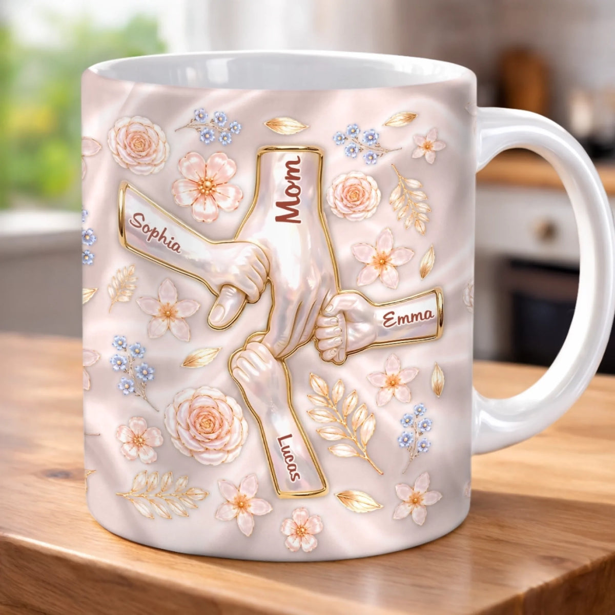 Custom 3D Inflated Effect Printed Mug - Personalized Birthday Gifts For Mom, Grandma - Floral Family Keepsake