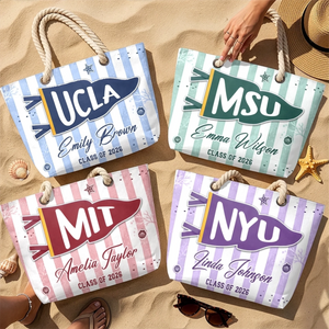 Custom Beach Bag - Personalized Summer Vacation And Travel, Graduation Gifts For Him, Her - Poolside Campus Pride