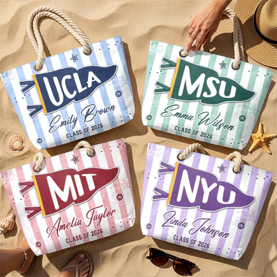Custom Beach Bag - Personalized Summer Vacation And Travel, Graduation Gifts For Him, Her - Poolside Campus Pride