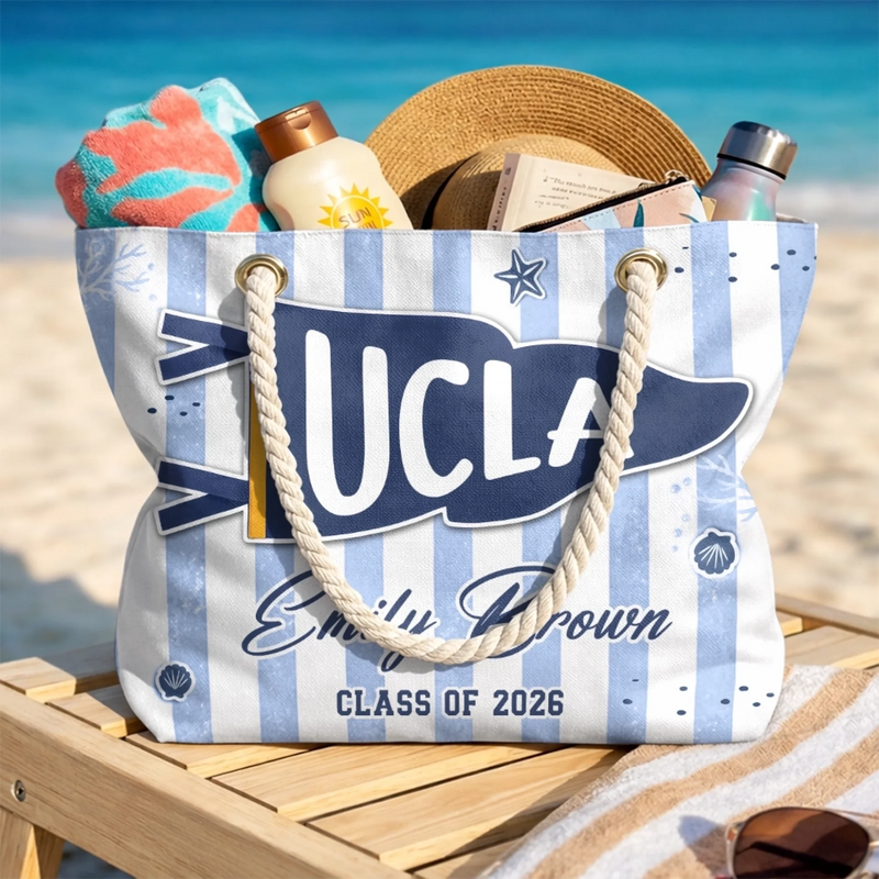 Custom Beach Bag - Personalized Summer Vacation And Travel, Graduation Gifts For Him, Her - Poolside Campus Pride