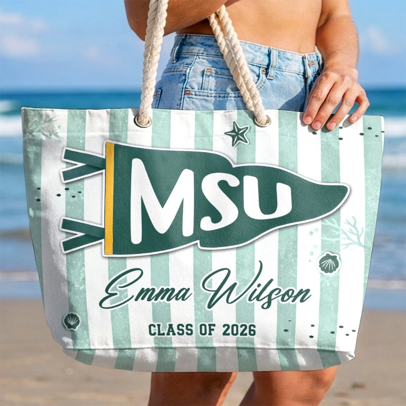Custom Beach Bag - Personalized Summer Vacation And Travel, Graduation Gifts For Him, Her - Poolside Campus Pride