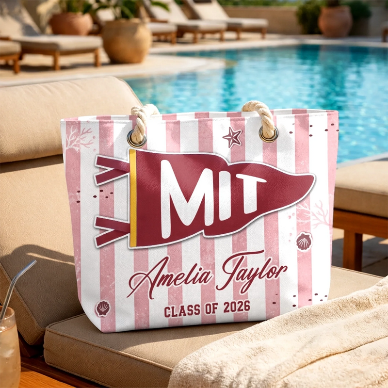 Custom Beach Bag - Personalized Summer Vacation And Travel, Graduation Gifts For Him, Her - Poolside Campus Pride