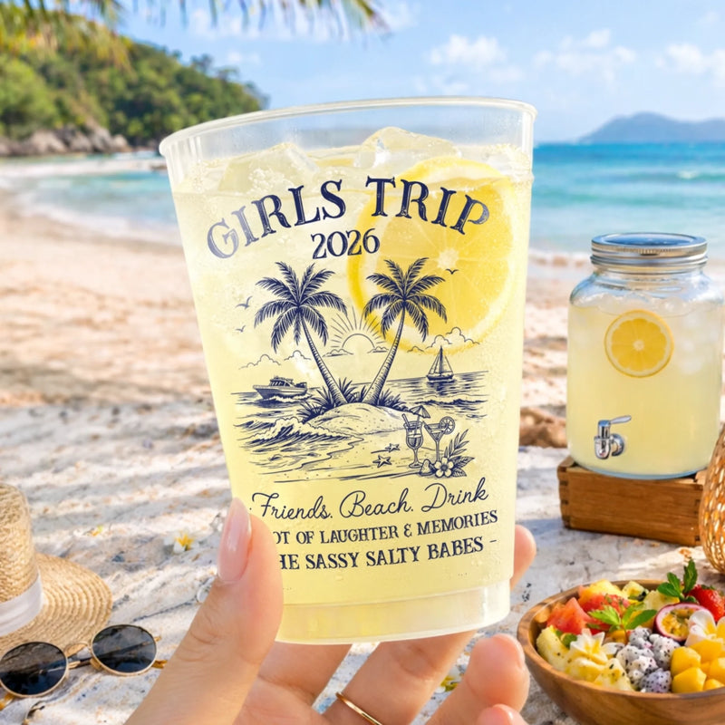Custom Party Cups - Personalized Summer Vacation And Travel Gifts For Best Friends, Family - Hello Summer Vibes