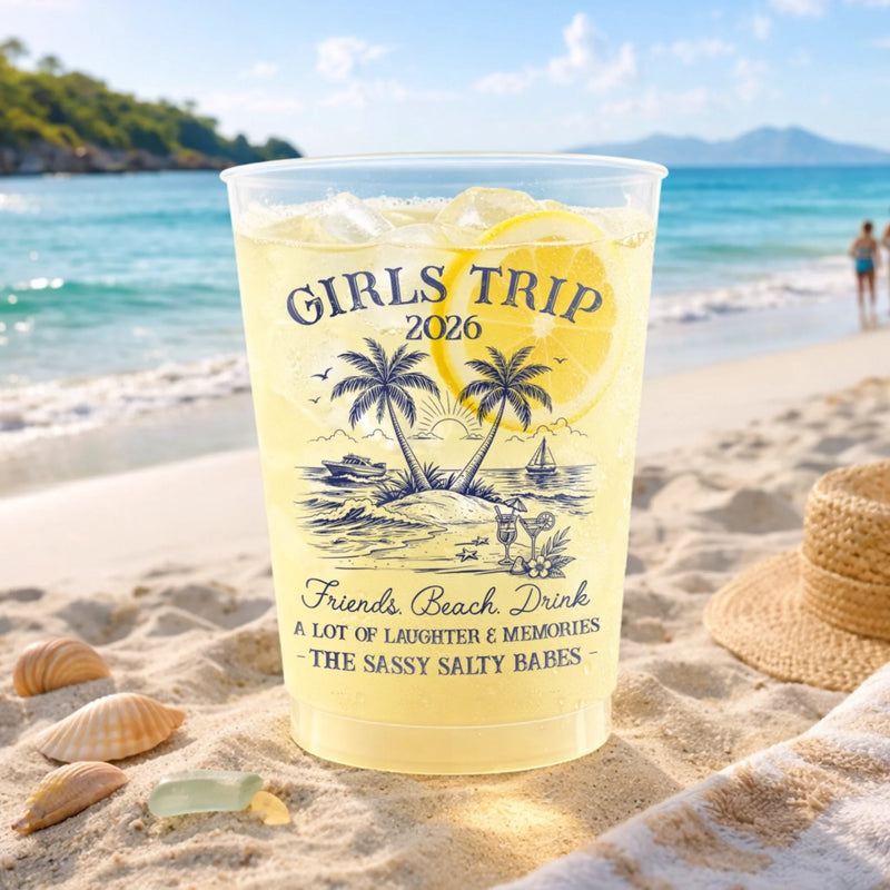 Custom Party Cups - Personalized Summer Vacation And Travel Gifts For Best Friends, Family - Hello Summer Vibes