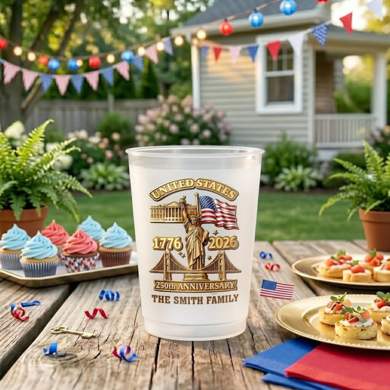 Custom Party Cups - Personalized America 250th Anniversary Gifts For Mom, Dad, Brother, Sister, Kids - The Land Of The Free