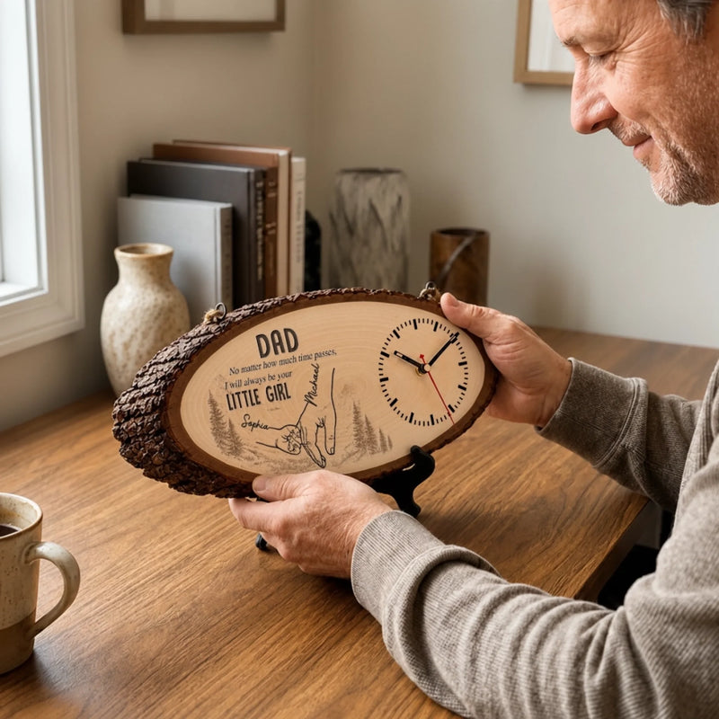 Custom Wooden Clock - Personalized Father's Day Birthday Gifts For Dad, Grandpa - Forever Lucky To Have Dad