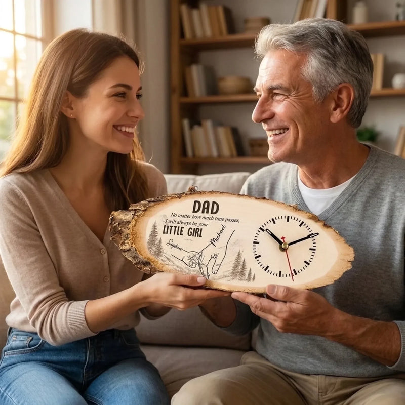 Custom Wooden Clock - Personalized Father's Day Birthday Gifts For Dad, Grandpa - Forever Lucky To Have Dad