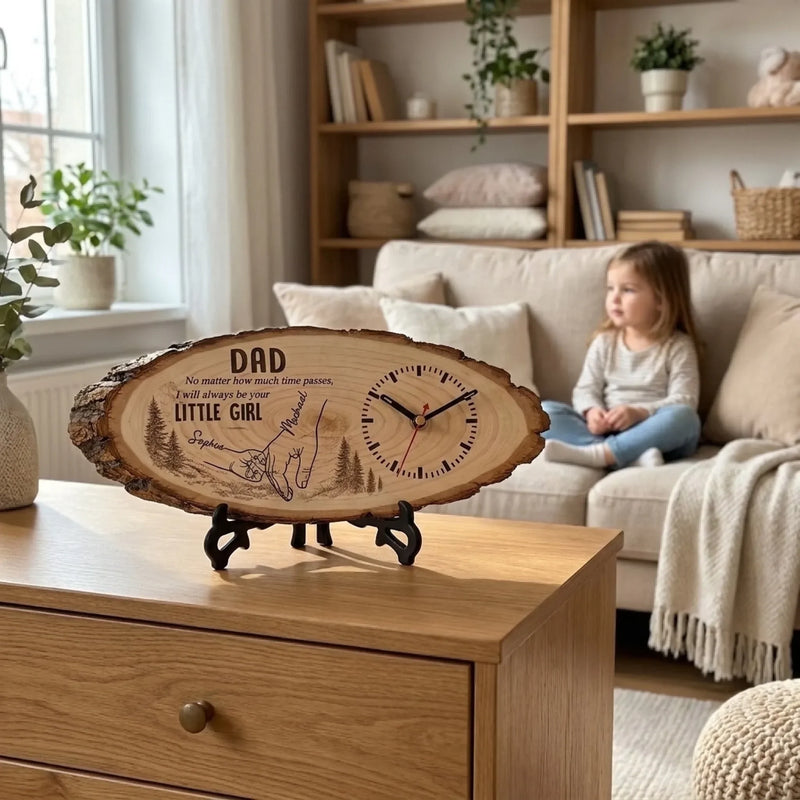 Custom Wooden Clock - Personalized Father's Day Birthday Gifts For Dad, Grandpa - Forever Lucky To Have Dad