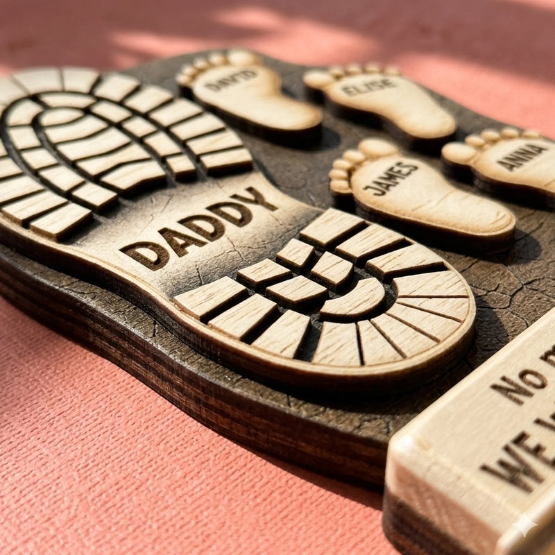 Your Footsteps Led Our Way - Family Personalized Custom Shaped 2-Layered Wooden Plaque With Flat Stand - Father's Day, House Warming Gift For Dad, Grandpa
