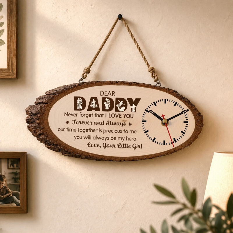 Custom Wooden Clock - Personalized Father's Day Birthday Gifts For Dad, Grandpa - Dad Is Forever My Hero