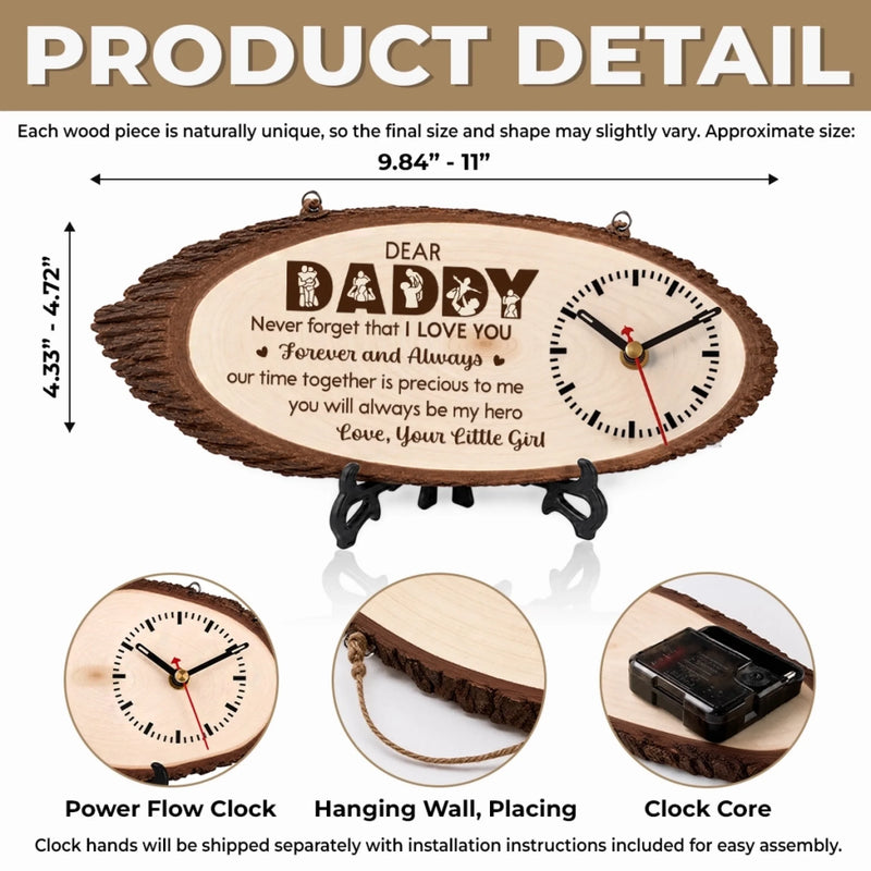 Custom Wooden Clock - Personalized Father's Day Birthday Gifts For Dad, Grandpa - Dad Is Forever My Hero
