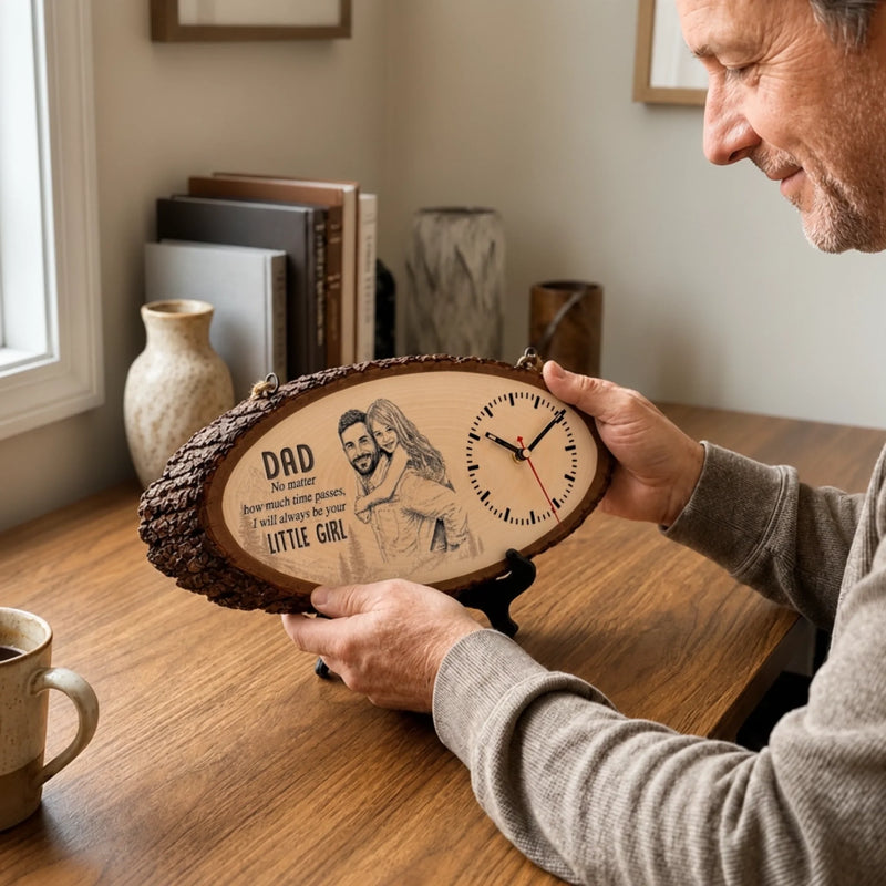 Custom Photo Wooden Clock - Personalized Father's Day Birthday Gifts For Dad, Grandpa - A Father’s Love Never Fades