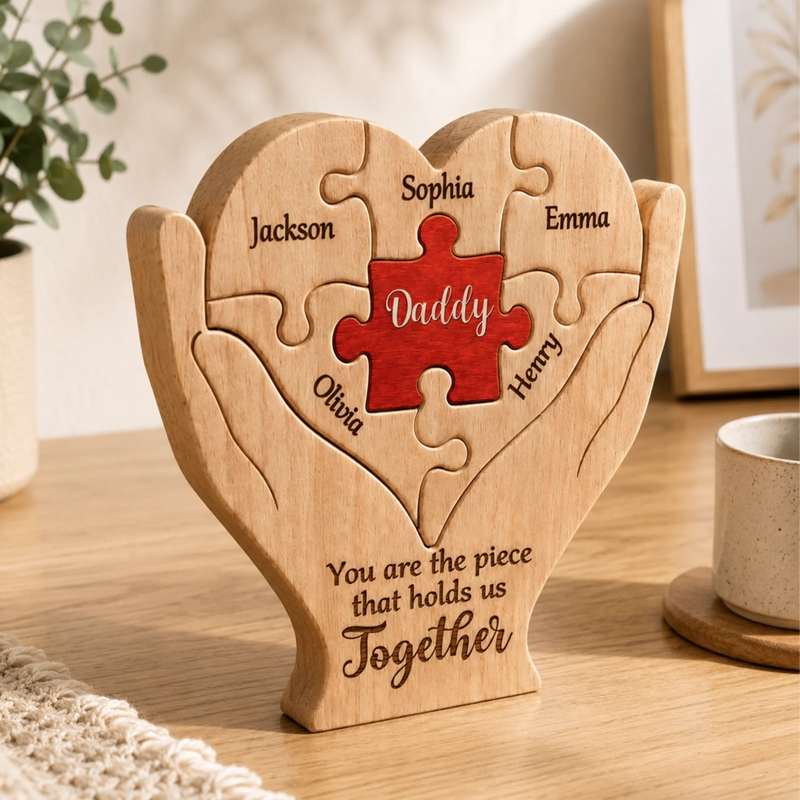 Custom Shaped Wooden Art Puzzle - Personalized Father's Day Birthday Gifts For Dad, Grandpa - Dad Makes Life Feel Complete