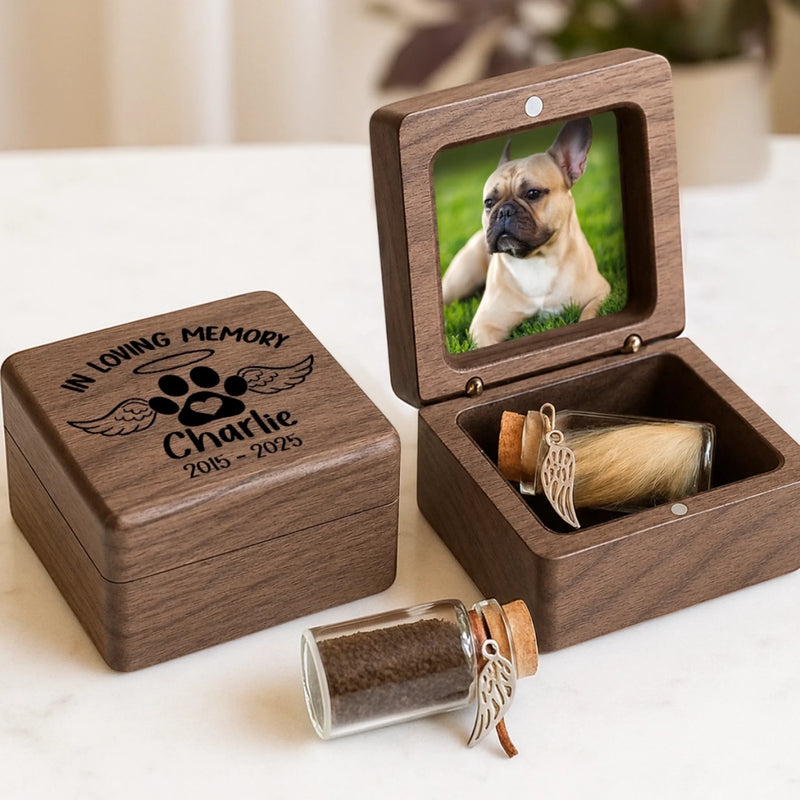 Custom Photo Wooden Fur Memorial Keepsake Box - Personalized Pet Memorial Gifts For Dogs And Cats - In Loving Memory