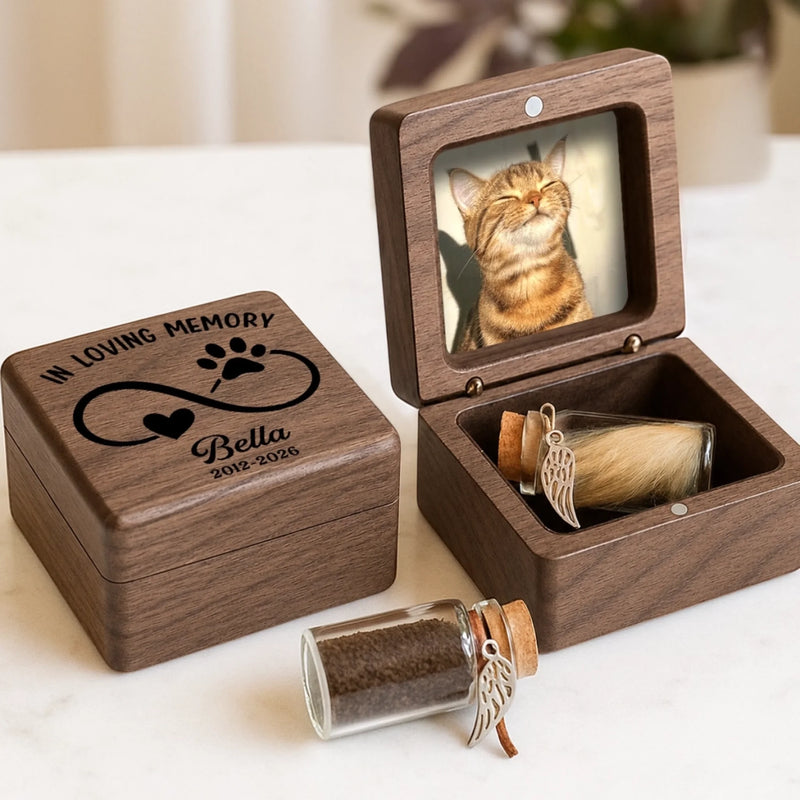 Custom Photo Wooden Pet Fur Keepsake Box - Personalized Pet Memorial Sympathy Gifts For Dogs, Cats - Forever In My Heart