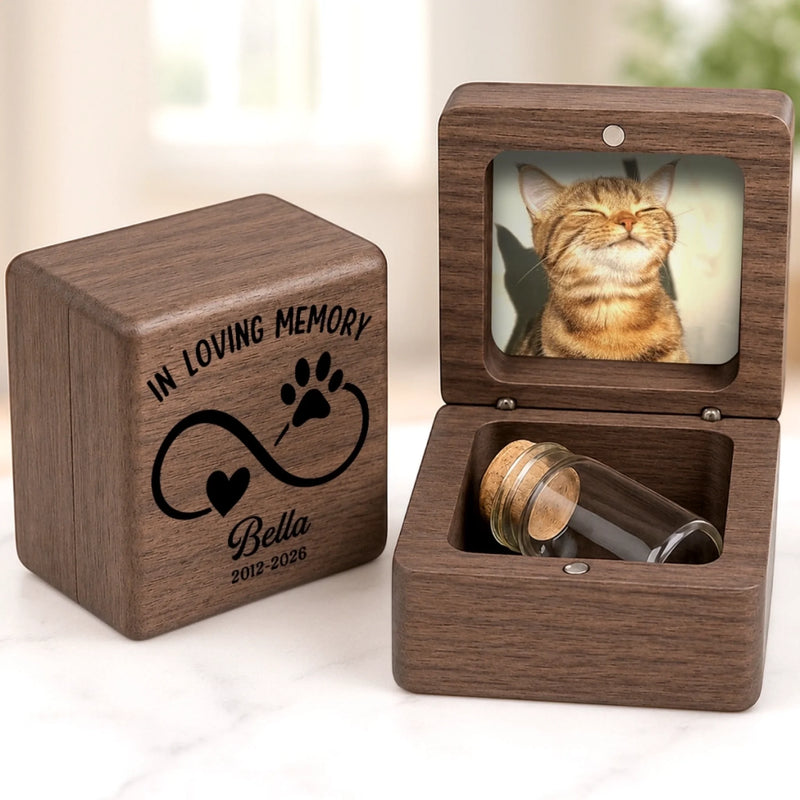 Custom Photo Wooden Pet Fur Keepsake Box - Personalized Pet Memorial Sympathy Gifts For Dogs, Cats - Forever In My Heart