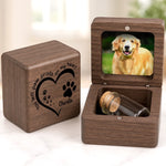 Custom Photo Wooden Pet Fur Keepsake Box - Personalized Pet Memorial Sympathy Gifts For Dog Lovers, Cat Lovers - You Left Paw Prints On My Heart