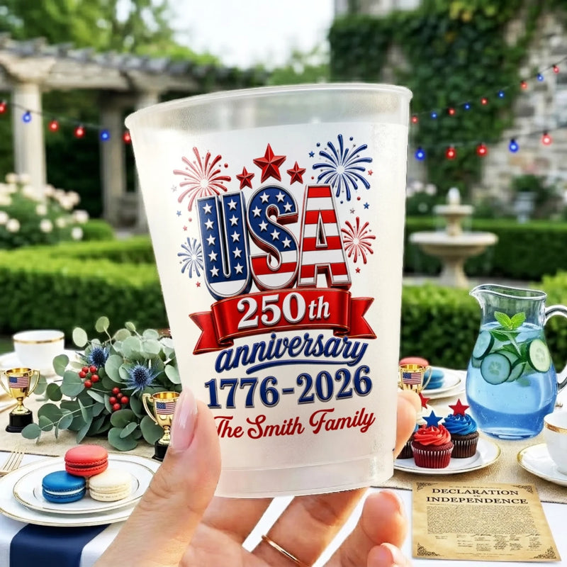 Custom Party Cups - Personalized America 250th Anniversary Gifts For Mom, Dad, Brother, Sister, Kids - 1776 Energy Activated