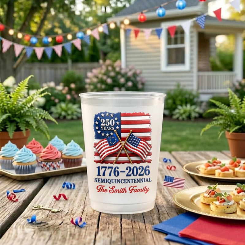 Custom Party Cups - Personalized America 250th Anniversary Gifts For Mom, Dad, Brother, Sister, Kids - 1776 Energy Activated