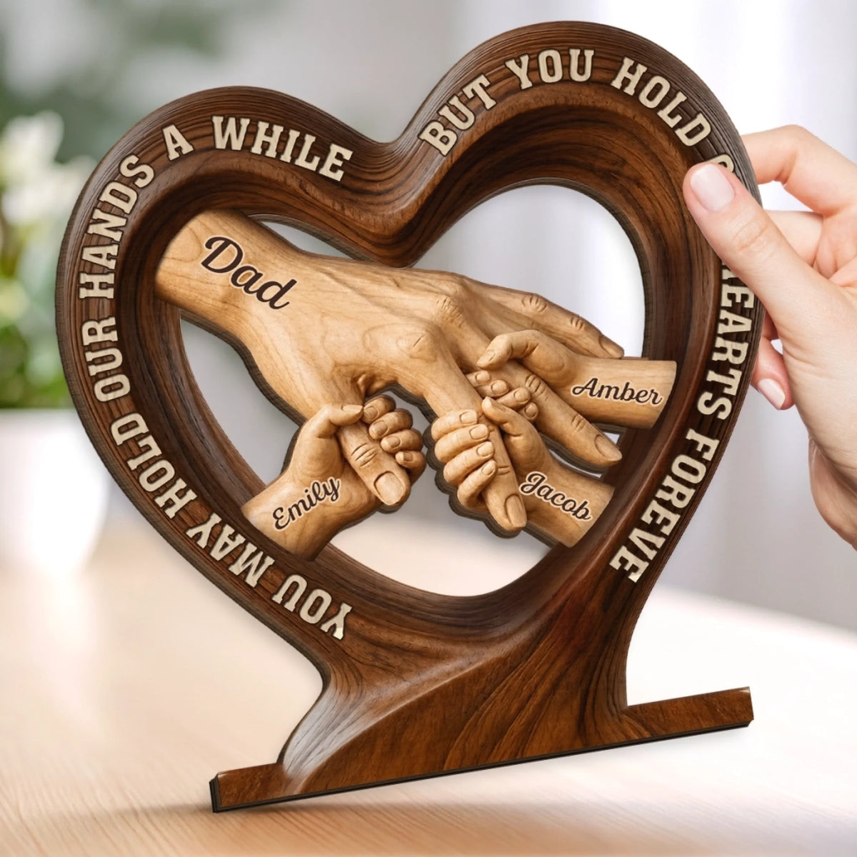 Custom 2-Layered Wooden Plaque - Personalized Father's Day Birthday Gifts For Dad, Grandpa - Dad’s Strength Inspires Us Daily