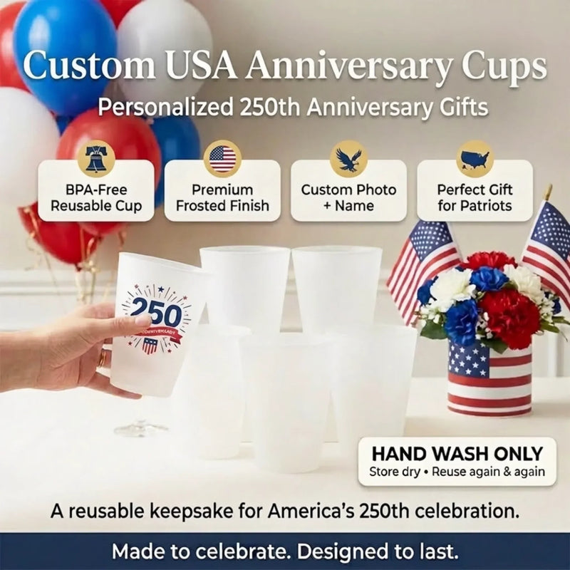 Custom Party Cups - Personalized America 250th Anniversary Gifts For Mom, Dad, Brother, Sister, Kids - Family Freedom Fiesta