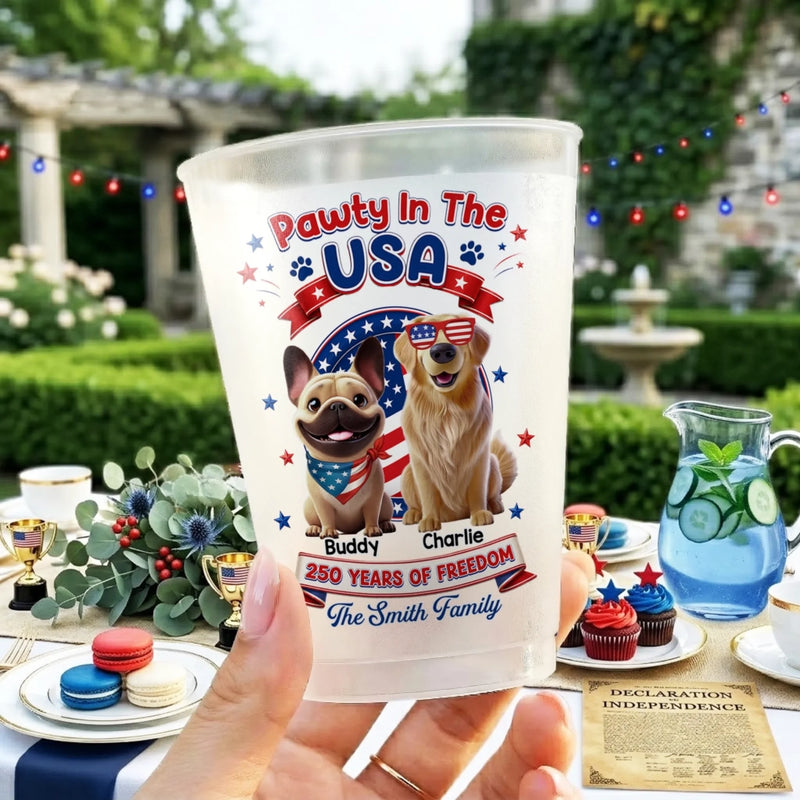 Custom Party Cups - Personalized America 250th Anniversary Gifts For Dog Lovers, Dog Dad And Mom - Party Like A Patriot Pup