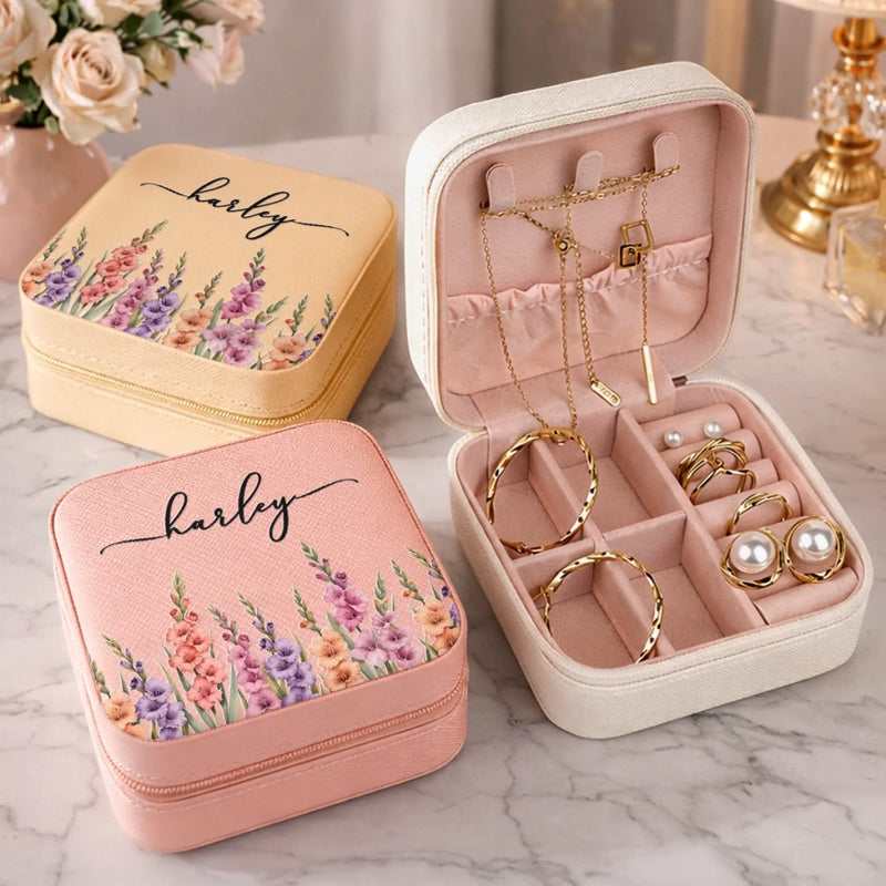 Custom Square Jewelry Case - Personalized Best Friend Birthday Gifts For Women, Besties, Sisters, BFF - Petals, Pearls And Pretty Things