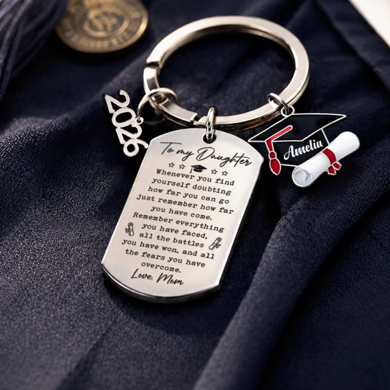 Custom Graduation Keychain - Personalized Graduation Gifts For Him, Her - Shine On, Graduate