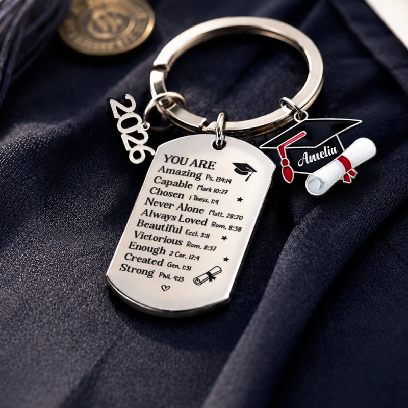 Custom Graduation Keychain - Personalized Graduation Gifts For Him, Her - Never Alone, Always Loved