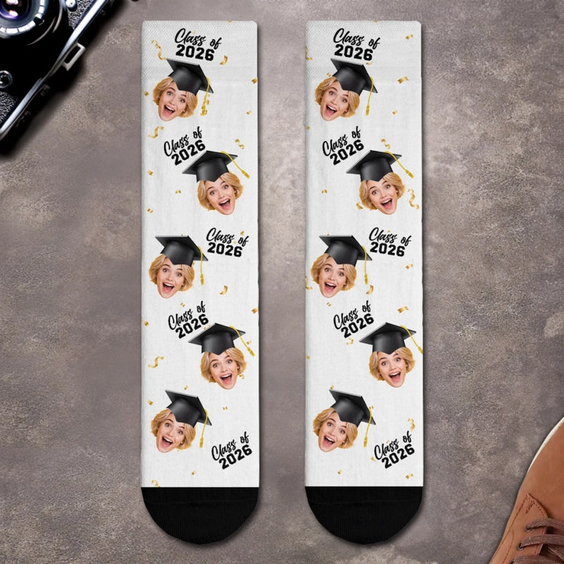 Custom Photo Middle Tube Socks - Personalized  Graduation Gifts For Him, Her - Walking On Graduation Dreams