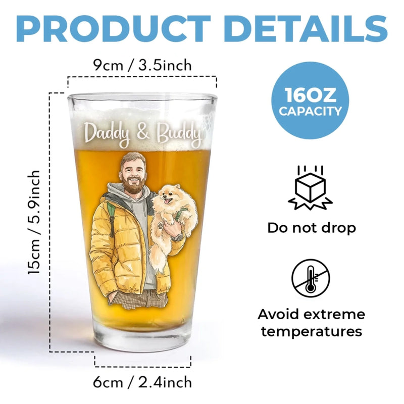 Custom Photo Beer Glass - Personalized Father's Day Birthday Gifts For Dog Cat Lovers, Dog Dad And Mom, Cat Owners - Best Dog Dad Ever