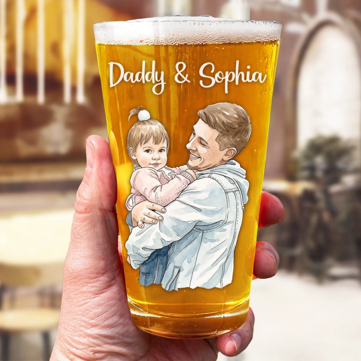 Custom Photo Beer Glass - Personalized Father's Day Birthday Gifts For Dad, Grandpa - Forever Grateful For Dad’s Love