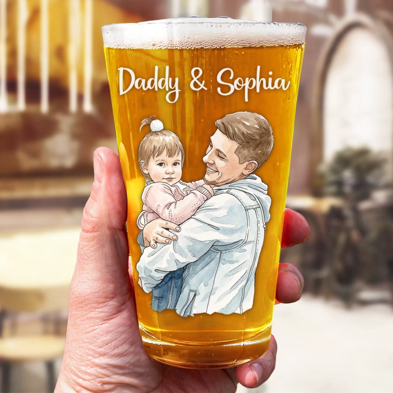 Custom Photo Beer Glass - Personalized Father's Day Birthday Gifts For Dad, Grandpa - Forever Grateful For Dad’s Love