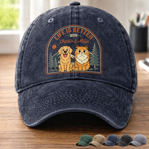 Custom Vintage Washed Denim Baseball Cap - Personalized Father's Day Gifts For Dog Cat Lovers, Dog Dad And Mom, Cat Owners - Paws Make Life Better