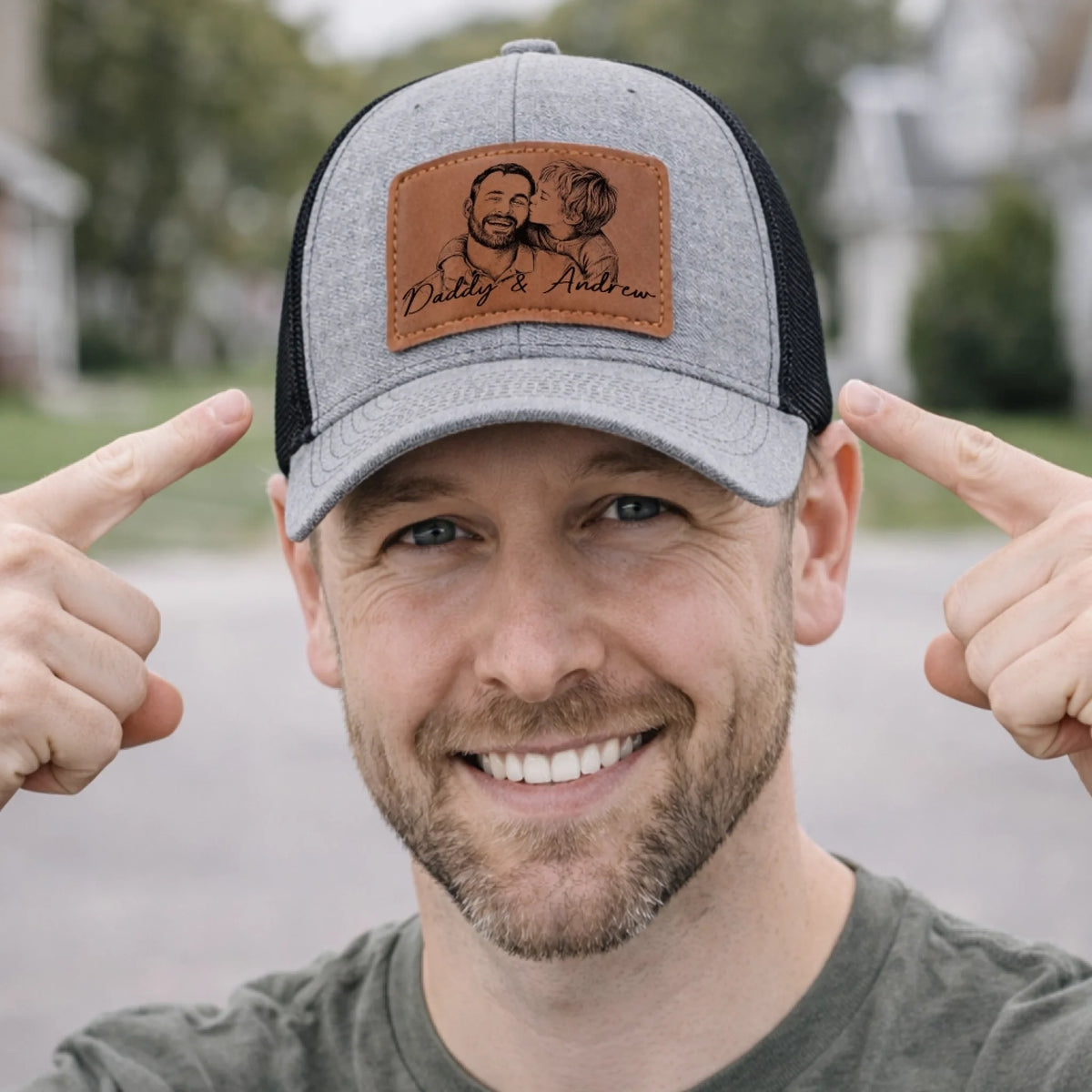 Custom Photo Leather Patch Hat - Personalized Father's Day Birthday Gifts For Dad, Grandpa - Real Men Raise Families