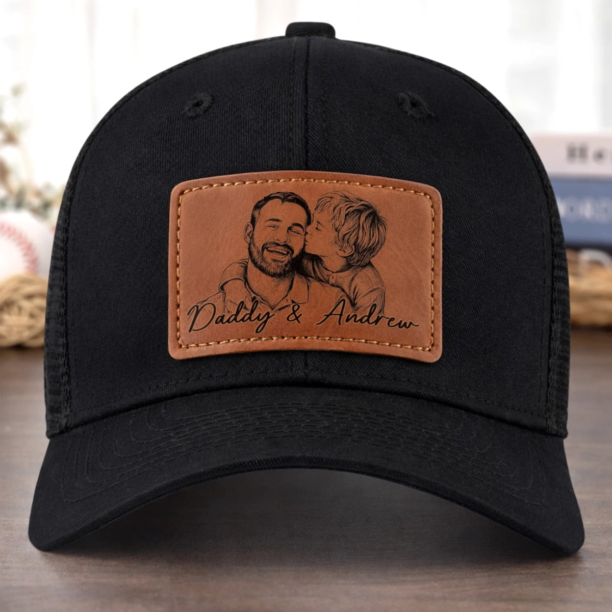 Custom Photo Leather Patch Hat - Personalized Father's Day Birthday Gifts For Dad, Grandpa - Real Men Raise Families