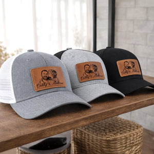 Custom Photo Leather Patch Hat - Personalized Father's Day Birthday Gifts For Dad, Grandpa - Real Men Raise Families