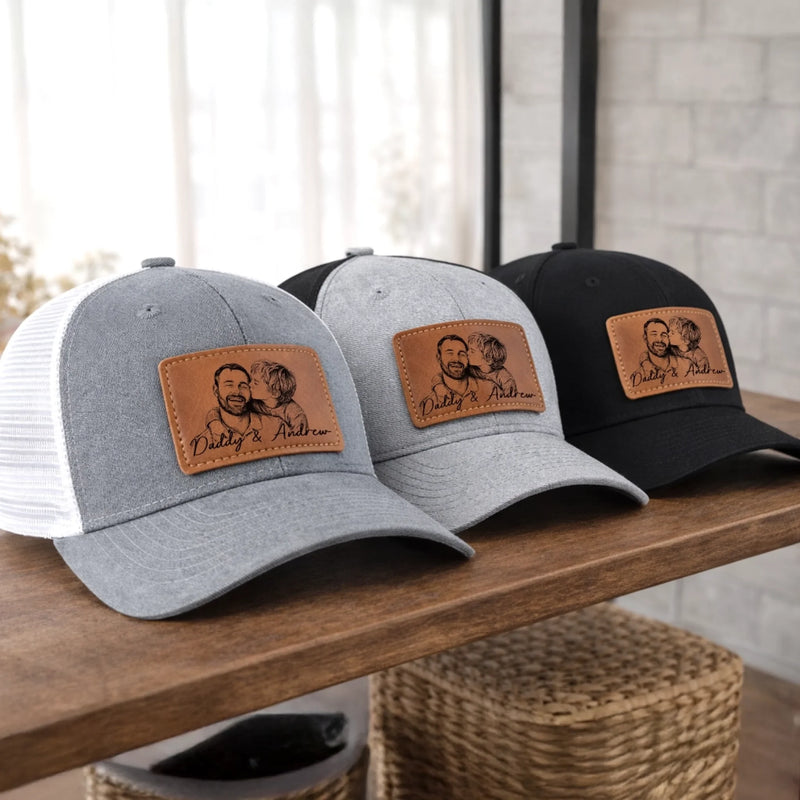 Custom Photo Leather Patch Hat - Personalized Father's Day Birthday Gifts For Dad, Grandpa - Real Men Raise Families