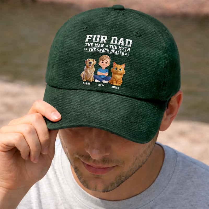 Custom Vintage Washed Denim Baseball Cap - Personalized Father's Day Gifts For Dog Cat Lovers, Dog Dad, Cat Owners - Blessed By Fur & Love