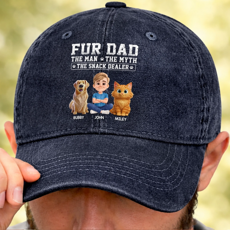 Custom Vintage Washed Denim Baseball Cap - Personalized Father's Day Gifts For Dog Cat Lovers, Dog Dad, Cat Owners - Blessed By Fur & Love