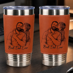 Custom Photo Printed Leather Tumbler - Personalized Father's Day Birthday Gifts For Dad, Grandpa - Faith Family Fatherhood