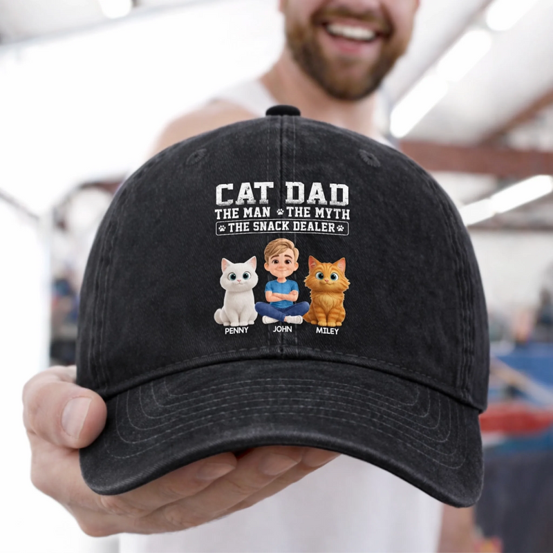 Custom Vintage Washed Denim Baseball Cap - Personalized Father's Day Gifts For Cat Lovers, Cat Mom And Dad - Life’s Greatest Gift Has Paws