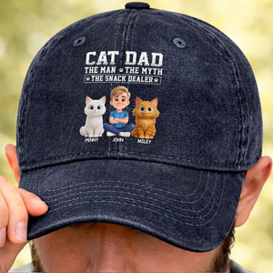 Custom Vintage Washed Denim Baseball Cap - Personalized Father's Day Gifts For Cat Lovers, Cat Mom And Dad - Life’s Greatest Gift Has Paws