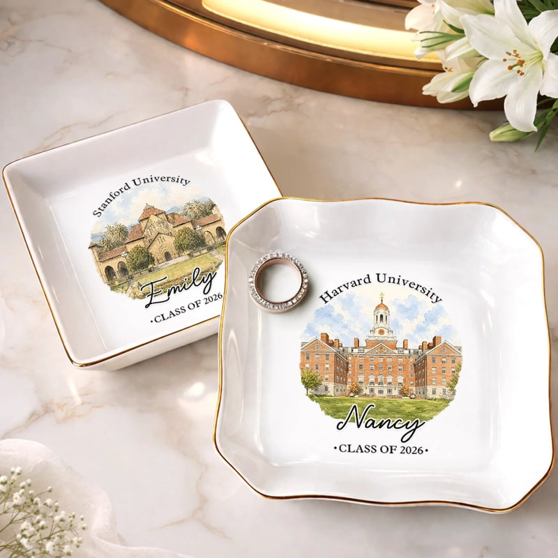 Custom Photo Jewelry Dish - Personalized Graduation Gifts For Him, Her - Campus Dreams Served Beautifully