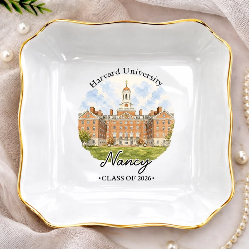 Custom Photo Jewelry Dish - Personalized Graduation Gifts For Him, Her - Campus Dreams Served Beautifully