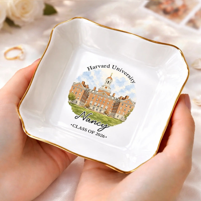 Custom Photo Jewelry Dish - Personalized Graduation Gifts For Him, Her - Campus Dreams Served Beautifully