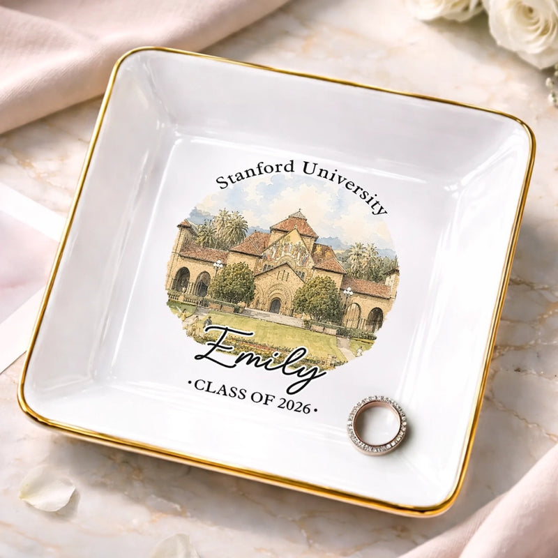 Custom Photo Jewelry Dish - Personalized Graduation Gifts For Him, Her - Campus Dreams Served Beautifully